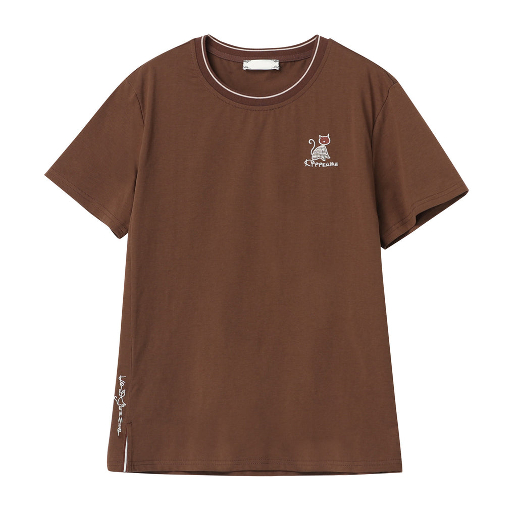 Loose embroidered round neck top