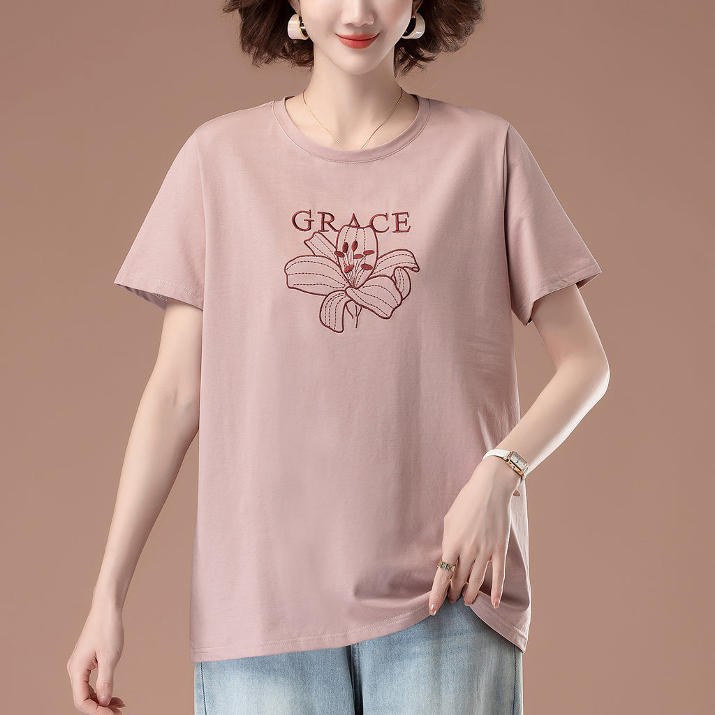 Embroidered round neck top