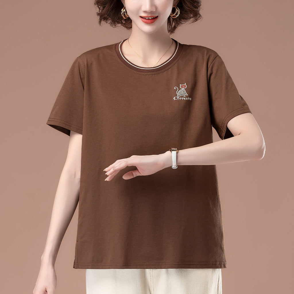 Loose embroidered round neck top
