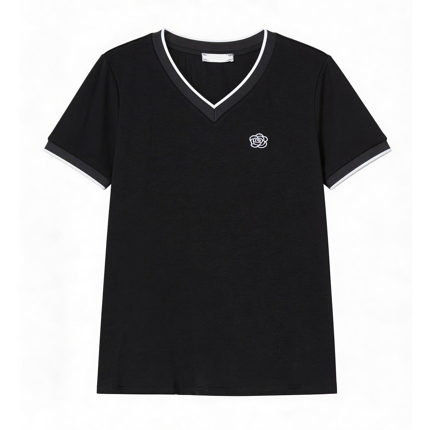 Embroidered loose V-neck short sleeved top