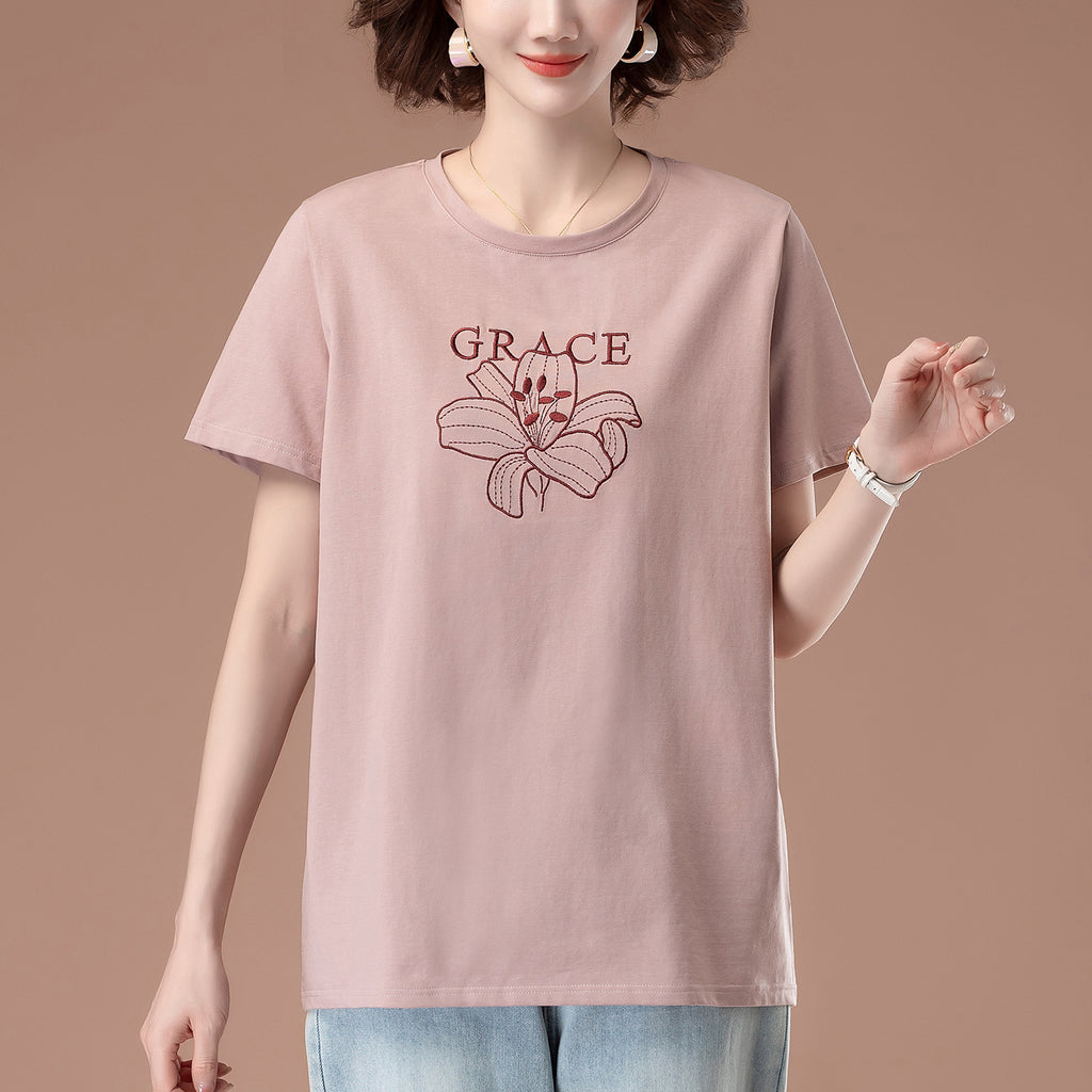 Embroidered round neck top