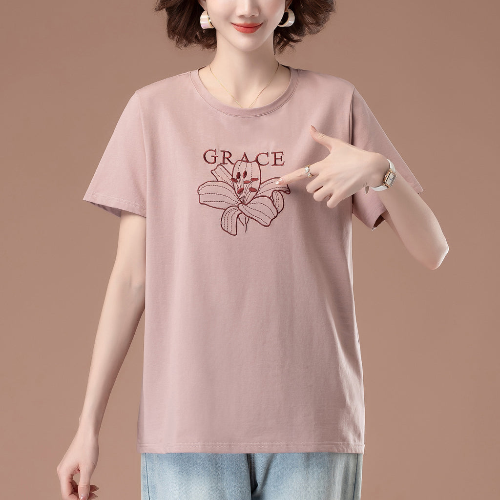 Embroidered round neck top