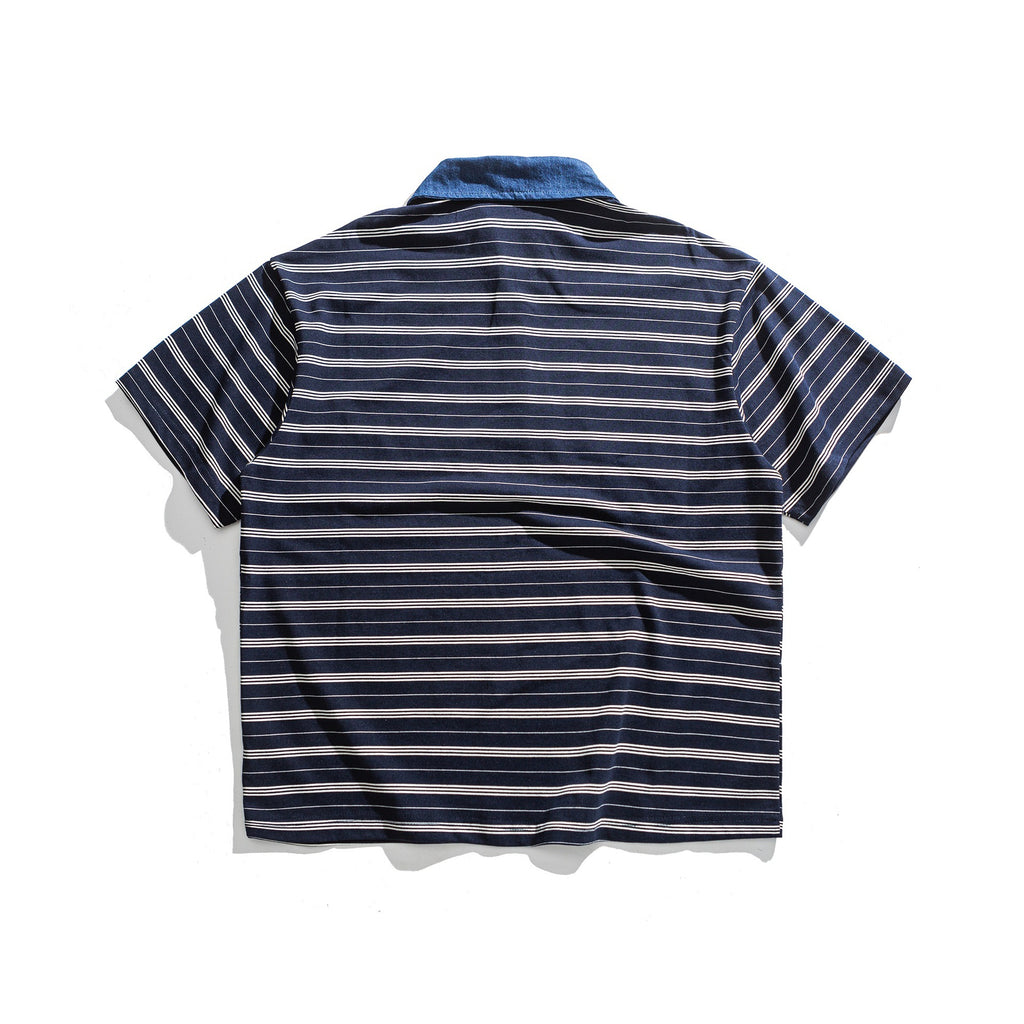 Polo Shirt Men's Trendy Loose Color-Blocked Turn-Down Collar Short Sleeve T-Shirt