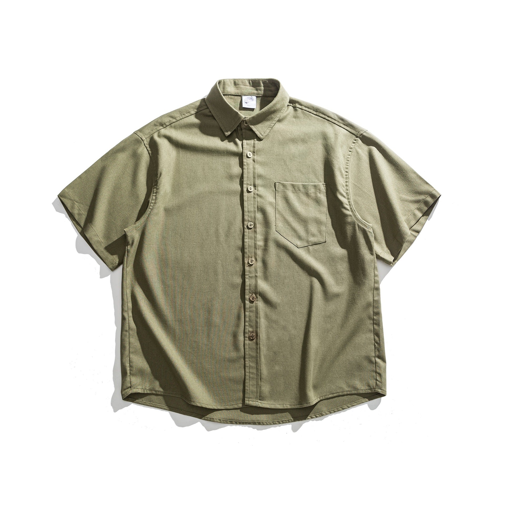 Simple Solid Color Patch Pocket Loose Casual Versatile Short Sleeve Shirt